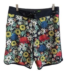 Quiksilver‎ Swim Bathing Suit Highline Dry Flight Floral Print Water Repellent